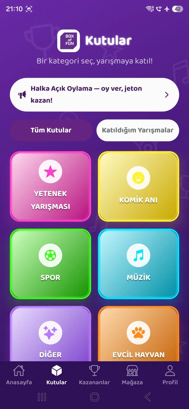Box of Fun kutular ekranı