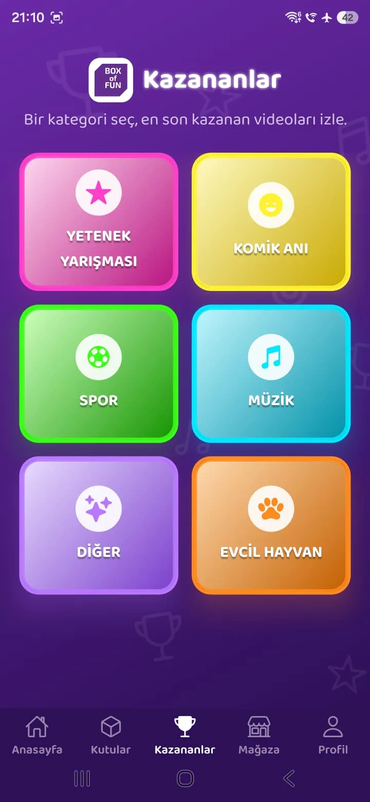 Box of Fun kazananlar ekranı